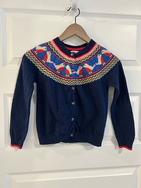 Mini Boden Cute Robin Cardigan Blue Red Size 7 - 8